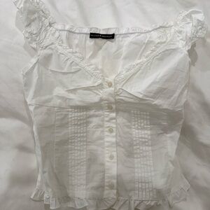 White Ruffled Button-Up Top brandy melville